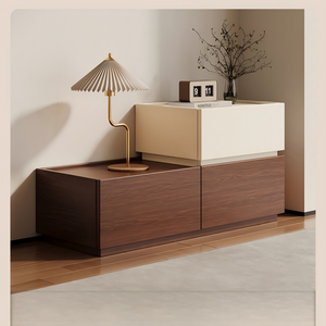 XHA Minimalist Cream <b>Bedside</b> Table <b>Storage</b> Cabinet Small Modern White Low Edge Design Home Furniture - Product Image 4