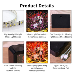 Lampe de nuit LED 3D Anime Demon Slayer <span class=keywords><strong>Kimetsu</strong></span> <span class=keywords><strong>No</strong></span> <span class=keywords><strong>Yaiba</strong></span> en papier découpé, boîte à lumière, charge Type-C, décoration d'intérieur, lampe de bureau - Product Image 5
