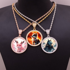 Pendentif cadre photo DIY 35 mm Hip <span class=keywords><strong>Hop</strong></span> Iced Out <span class=keywords><strong>en</strong></span> laiton plaqué or, collier personnalisé avec photo, breloques de rappeur par sublimation, bijoux souvenir - Product Image 3