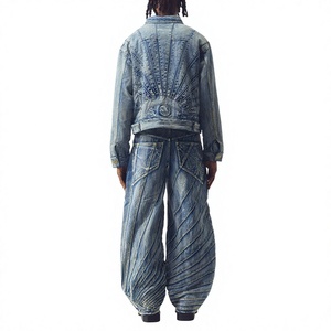 Custom Vintage Denim Sets Acid Washed Denim Jacket Baggy Jeans Jacket Set Breathable Eco-Friendly Cotton Luxury Unisex Denim - Product Image 2