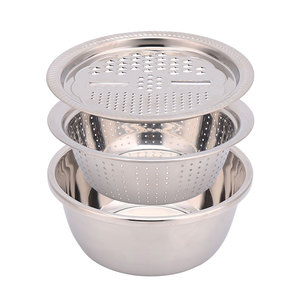 Đa chức năng 3pcs vắt đặt thép không gỉ colander trộn Bát 3pcs rửa lưu vực cho rau - Product Image 1