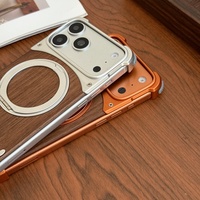 Étui magnétique tendance en bois de noyer avec panneau arrière pour iPhone 17 14 15 16 Pro Max avec protection à 360° °   Support de téléphone en alliage d'aluminium sans cadre