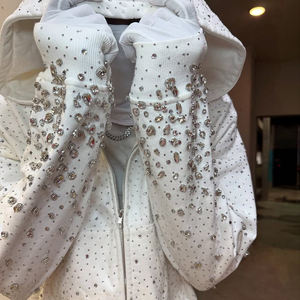 Custom Men's Winter Streetwear Oversized Hooded <b>Jacket</b> 3D <b>Rhinestone</b> Embroidery Breathable Cotton Knitted Fabric 300g OEM - Product Image 5