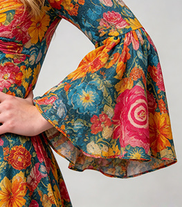 Abito Mini Floreale Anni '70 per <span class=keywords><strong>Donna</strong></span> con Maniche a Campana, <span class=keywords><strong>Costume</strong></span> Retrò con Simbolo della Pace per Festa di Halloween - Product Image 6