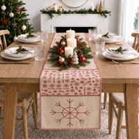 Chemin de table patchwork flocons de neige rouge ivoire pour Noël et l'hiver, décoration de table et de cheminée, vente en gros pour la maison