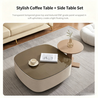 Ensemble de salon moderne et minimaliste de style italien, en verre couleur crème, extensible, pour petites maisons, avec table basse