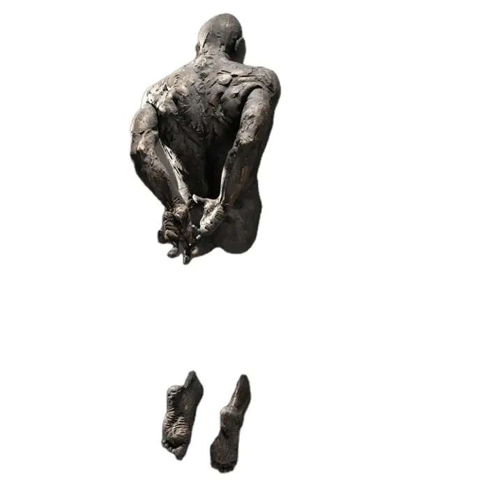 Levensgrote Bronzen Man Standbeeld Metalen Muur Sculptuur