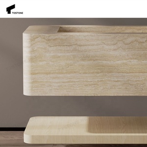 Тостон натуральный травертин тщеславие гладкий дизайн каменная ванная комната роскошь для Квартиры Виллы отель пентхаус Декор - Product Image 2