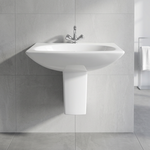 Lavabo de cerámica cuadrado de pared con medio pedestal, diseño moderno para uso en centros comerciales y villas. - Product Image 4