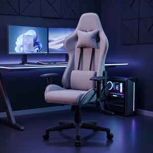 Premium Grey Fabric Ergonomic Folding <strong>Gaming</strong> <strong>Chair</strong> for <strong>Adults</strong> Thickened Seat 2D High Backrest Modern Design for 3D Video Games - Product Image 1