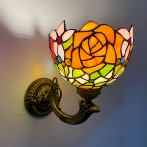 LongHuiJing Stained Glass Rose Flower Lampshade Wall <b>Sconce</b> Tiffany Mount Lamp Warm White LED for Living Room Hotel Decoration - Product Image 3