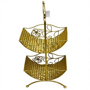 Cesta de frutas de lujo de 2 niveles, color dorado, cesta decorativa para accesorios del hogar, ideas de regalo para bodas, cesta de regalo. - Product Image 1
