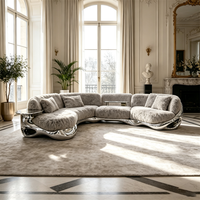 Canapé modulaire artistique en tissu Teddy avec base en FRP, design courbé, pour villa et hall d'hôtel