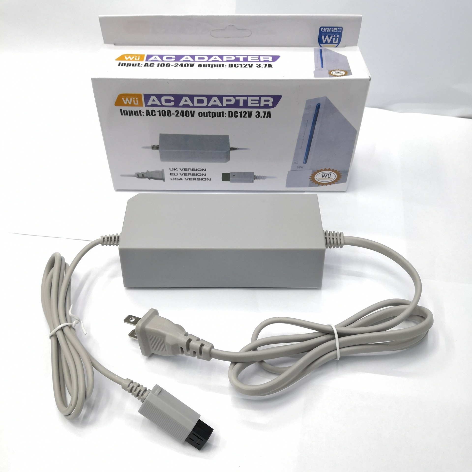 AC 100-240V 12V 3.7A Nintendo Wii用充電ケーブル EU USプラグ