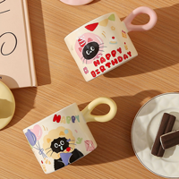 Mug en céramique avec chat de dessin animé mignon, couleur et logo personnalisés, capacité de 301 à 400 ml, boîte cadeau de grande valeur, souvenir, cadeau d'anniversaire, tasse à petit-déjeuner