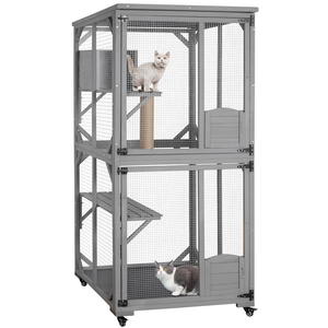 Casa para Gatos Grande <span class=keywords><strong>de</strong></span> <span class=keywords><strong>Madera</strong></span> para Exteriores <span class=keywords><strong>con</strong></span> Ruedas, <span class=keywords><strong>Cierre</strong></span> <span class=keywords><strong>de</strong></span> Botón, Ventana para Gatos, Poste Rascador para Patio, para Cerramiento Exterior - Product Image 1
