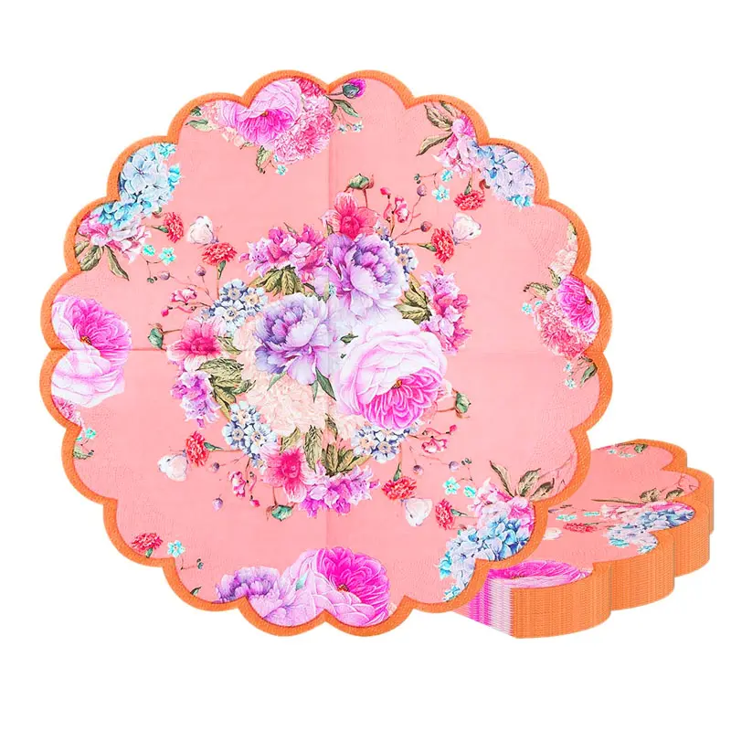 デコパージュ紙プリントナプキンティッシュペーパーバンドスカラップ紙サービス可愛いピンク色花ナプキン