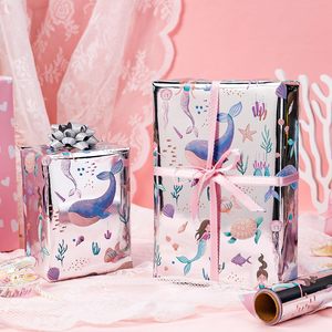 Rollo de papel de regalo reversible con diseño de sirena, 17 pulgadas x 33 pies, con temática oceánica y corazones rosas, para cumpleaños de niñas y baby shower - Product Image 4
