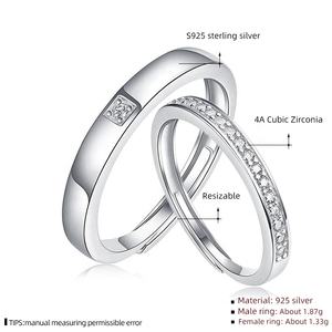 5215 カップル ラブ プロミス リング 925 スターリングシルバー ジルコン エンゲージメント リング 女性 男性向け 調節可能 - Product Image 6