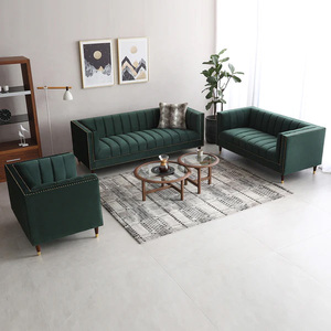 Ensemble de canapés Chesterfield de luxe Winforce Meubles de salon en bois massif avec boutons en velours tuftés convertibles au design nordique moderne - Product Image 1