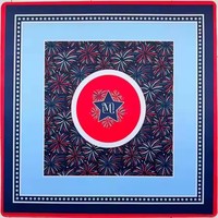 Tuiles de Mahjong Américaines Premium en Marbre Bleu Tourbillonné avec Motifs Étoiles et Drapeaux Patriotiques pour le Divertissement à Domicile et en Voyage