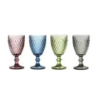 ヴィンテージ鉛フリー赤ワイングラス色のウェディングゴブレット青、ピンク、緑ガラスゴブレット