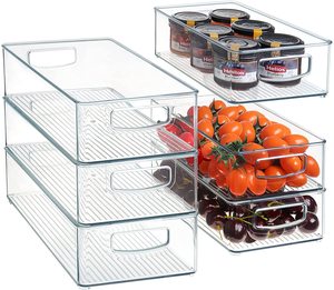 Set Of 6 Refrigerator Organizer Bins Stackable Plastic Fridge Organizers With Lids for Freezer Kitchen Cabinet Pantry BPA Free