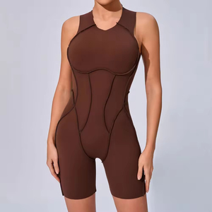 Trajes Deportivos Personalizados con Espalda Descubierta, Líneas Tridimensionales, Mono Deportivo Corto sin Mangas para Yoga - Product Image 2