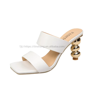 Summer Fashion Electroplated Flip-flops High Heels Ladies <b>Shoes</b> Irregular-Shaped Gourd-Heeled Sexy Ankle Strap Large Winter - Product Image 5