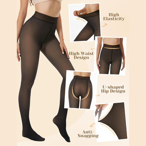 Зимние теплые леггинсы на заказ, большие размеры, колготки на флисовой подкладке, прозрачные черные плотные термопрозрачные колготки - Product Image 3