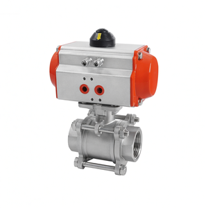 Válvula de Bola de 3 Vías COVNA HK56 DN25 1\" con Actuador Neumático para Vapor, Acero Inoxidable 316, 1000 WOG, Garantía de 90 Días - Product Image 1