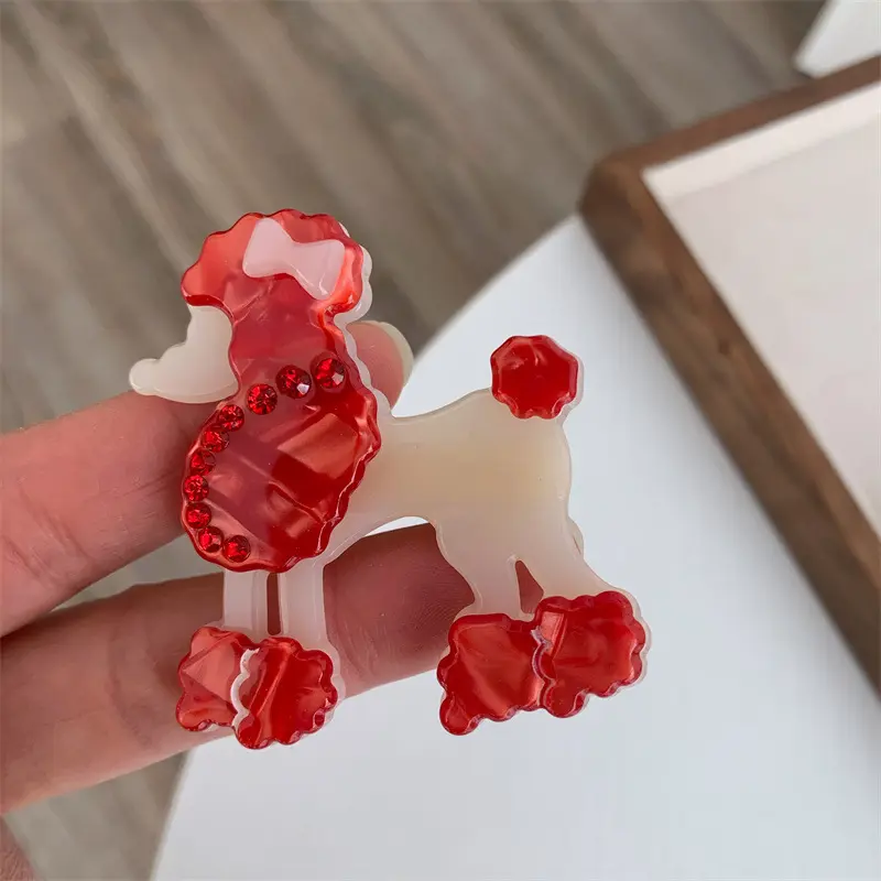 Fashion Acetic Acid Material Splicing Cute Cartoon Dog Rhinestones Hair Clip Customizable