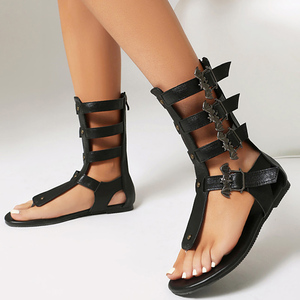 Summer Clip Toe Ankle Boots Women Metal Buckles Short Booties Flat Heels <b>Shoes</b> Wide Fit Booties Big Size 46 - Product Image 5