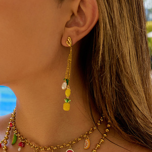 Pendientes de borla de piña con perla de agua dulce y cadena de oro, joyería de uso diario para mujer - Product Image 3