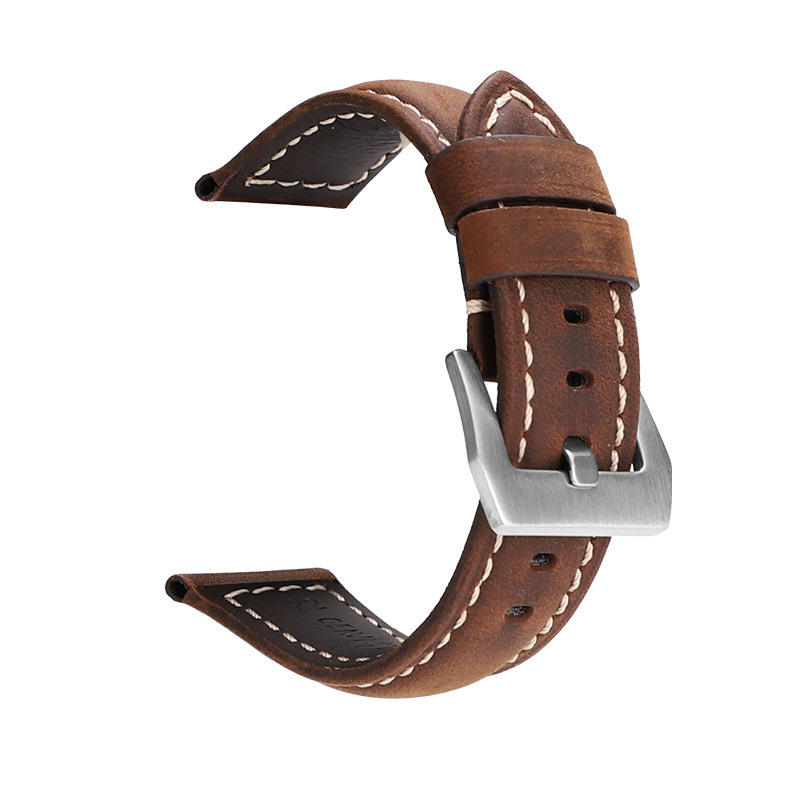 สายหนัง Crazy Horse สีน้ำตาลเข้ม หัวเข็มขัดสีเงิน