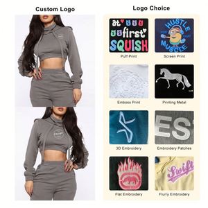Wholesale Crop Top Sweatshirt Custom Logo Heavyweight Blank Fleece Pullover Oversized Plain Women's <b>Slim</b> Fit Hoodies - Product Image 3