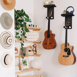 Support mural en bois pour guitare avec étagère pour ukulélé et casque, support pour instruments de musique - Product Image 2
