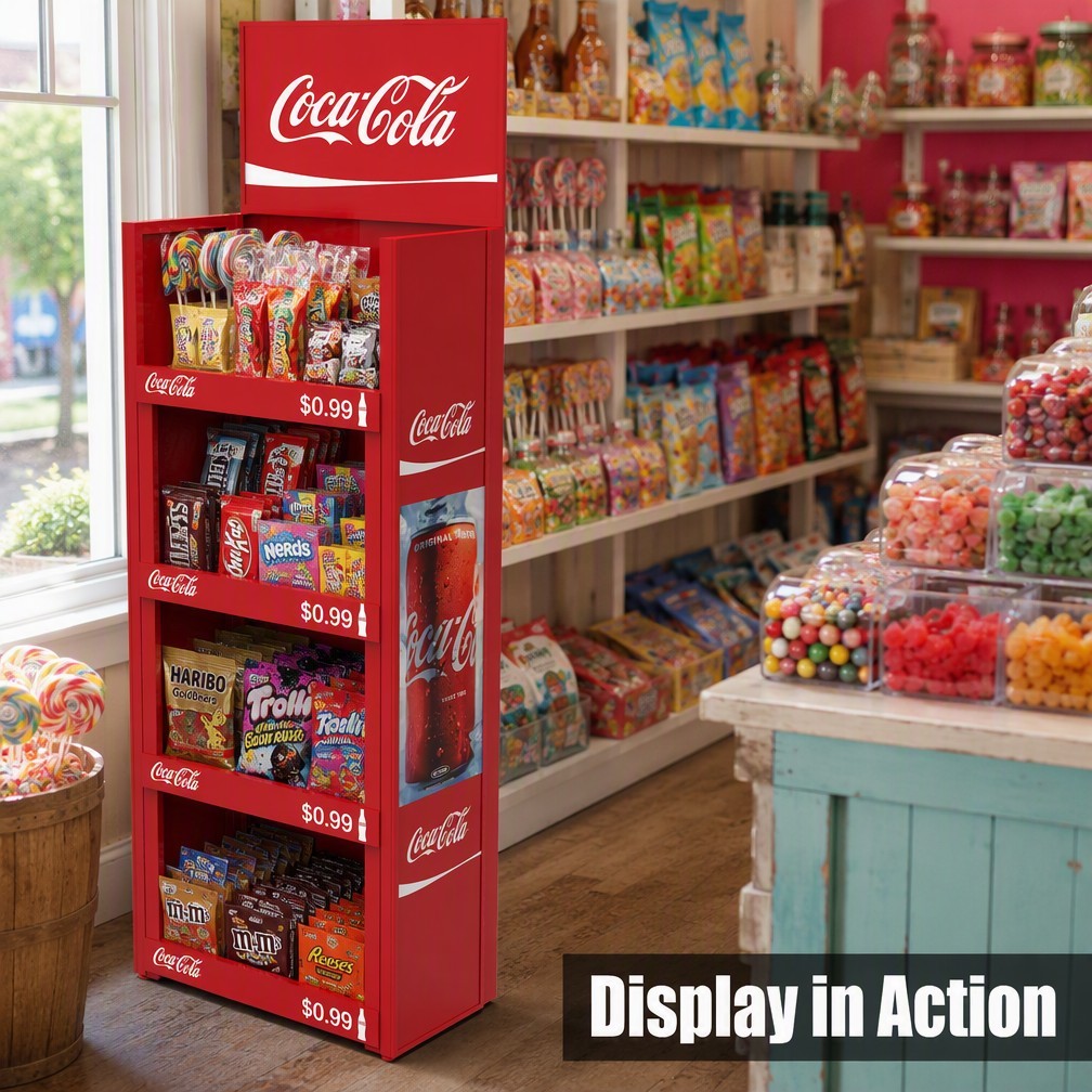 Apache Custom Candy Display Rack 4-Way 4-Tier Metal Confectionery Merchandiser Knock Down Rotating Stand for Gift Shop OEM ODM — view 1