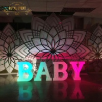 Vente en gros d'articles de mariage Table acrylique pour bébé avec lettres, support pour gâteau et verre pour décoration de mariage, toile de fond