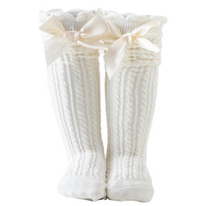 Chaussettes Hautes à Nœud en Coton Confortables <span class=keywords><strong>pour</strong></span> Petites Filles <span class=keywords><strong>de</strong></span> 1 à 8 <span class=keywords><strong>Ans</strong></span>, Sans <span class=keywords><strong>Talon</strong></span>, Bord Droit, Nervures Torsadées - Product Image 6