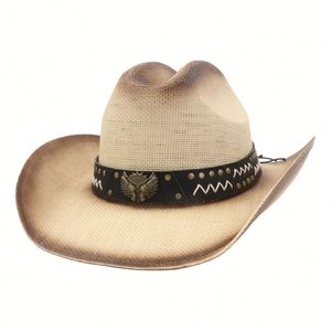 Ethnic Style Summer Jazz Hat for Men Women Hard Straw Top <b>Sunscreen</b> Sunshade Fishing Hat Casual Cowboy Hat - Product Image 6