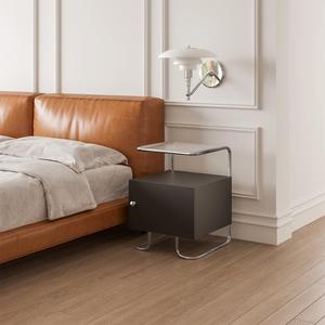 Minimalist Nightstand White Metal Top <b>Storage</b> Cabinet Bedroom <b>Side</b> <b>Table</b> - Product Image 2