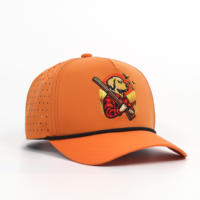Casquette de baseball camouflage à 5 panneaux avec logo personnalisé, patch en caoutchouc découpé au laser et motif laser sur le dos