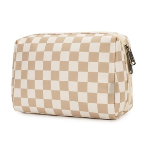 Sac à cosmétiques à imprimé à carreaux, sac de maquillage de voyage étanche, pochette de rangement portable pour articles de toilette pour femmes, voyage quotidien - Product Image 1
