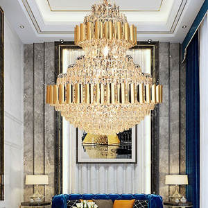 Staircase decorative Big Hanging Light Hotel living room villa Luxury Traditional large crystal Gold <b>chandelier</b> - Product Image 4