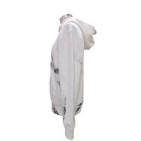 Sweat à capuche surdimensionné OEM personnalisé, blanc épais, imprimé intégral style grunge à traits de pinceau ton sur ton, avec cordon de serrage et poche kangourou