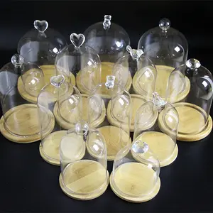 Glas-Glockenglas-Kuppel mit Holzboden handgefertigte Glockenklappenglas-Vorführkuppel mit Boden