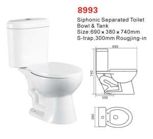 WC moderne en céramique blanche, <span class=keywords><strong>à</strong></span> double chasse, <span class=keywords><strong>à</strong></span> poser au sol, <span class=keywords><strong>à</strong></span> <span class=keywords><strong>siphon</strong></span> en S, <span class=keywords><strong>à</strong></span> fermeture lente, deux pièces, pour salle de bain, vente en gros - Product Image 3