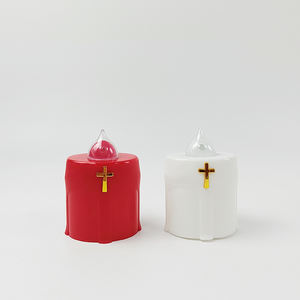 Funérailles Croix Rouge <span class=keywords><strong>LED</strong></span> Grave Lumière Scintillante Sans Flamme <span class=keywords><strong>LED</strong></span> Batterie Couleur Rouge Grave Cimetière Mémorial Bougies Votives - Product Image 1