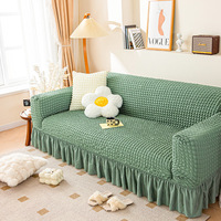 Housse de canapé élégante en seersucker avec jupe à volants, très extensible, facile à installer, style campagnard, pour fauteuil, causeuse et canapé
